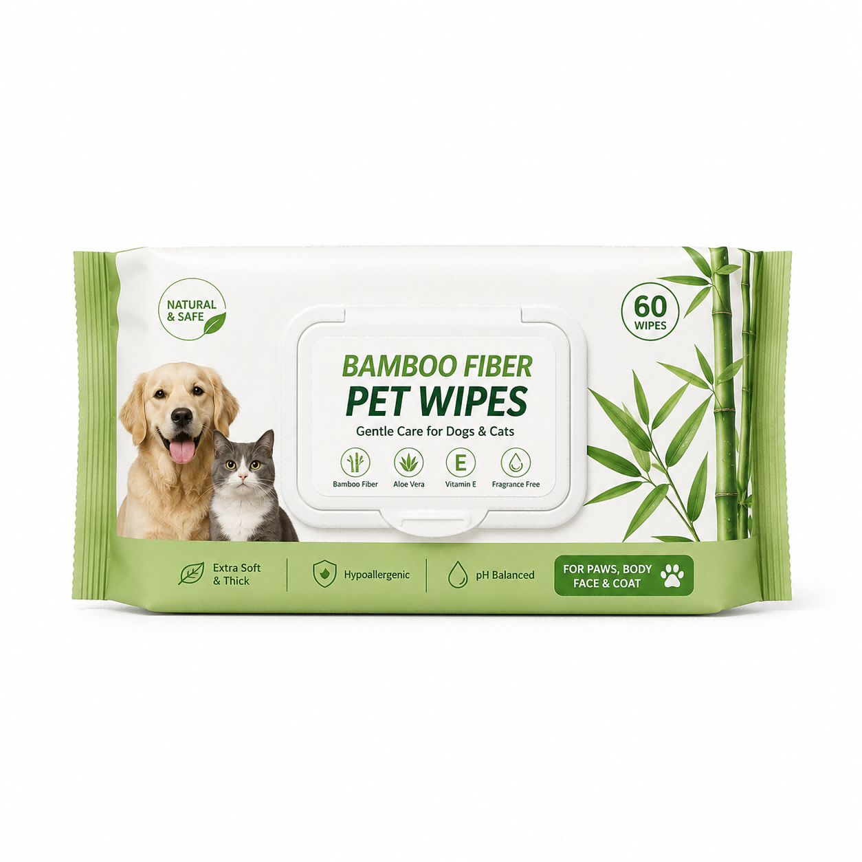 Dog Grooming Wipes - Biodegradable 60 Count